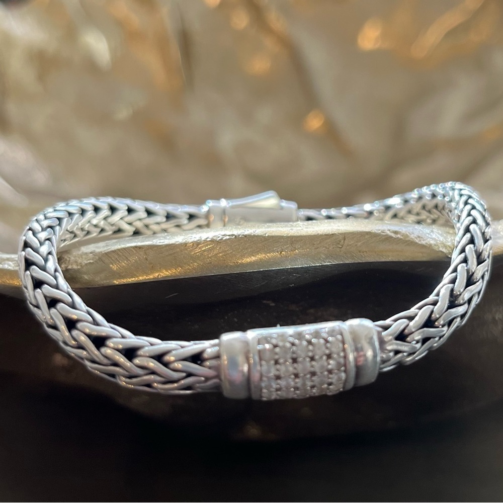 Phillip Gavriel Oval Weave Bracelet with White Sapphires.  8 inches